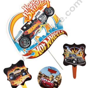 CAKE DECOR™ 4 Pcs Paper Hot Wheels Topper For Cake And Cupcake