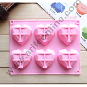 CAKE DECORβ’ Diamond Heart Silicone Mold β 6-Cavity Non-Stick Mold for Baking & Crafting