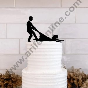 CAKE DECOR™ 5 inch Acrylic Couple Cutout Boy Dragging Topper Cake Decoration Dessert Decoration