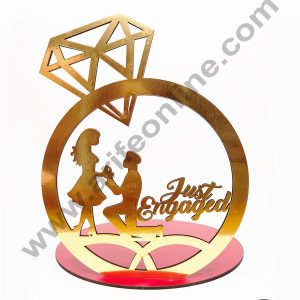 CAKE DECOR™ MDF Cake Base with Just Engaged Couple Cutout in Ring Frame | Cake Decoration - 1 Piece