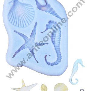 Cake Decor 4 Cavity Star Fish Sea Shell Sea Horse Silicone Fondant Mold Cake Decorating Tool