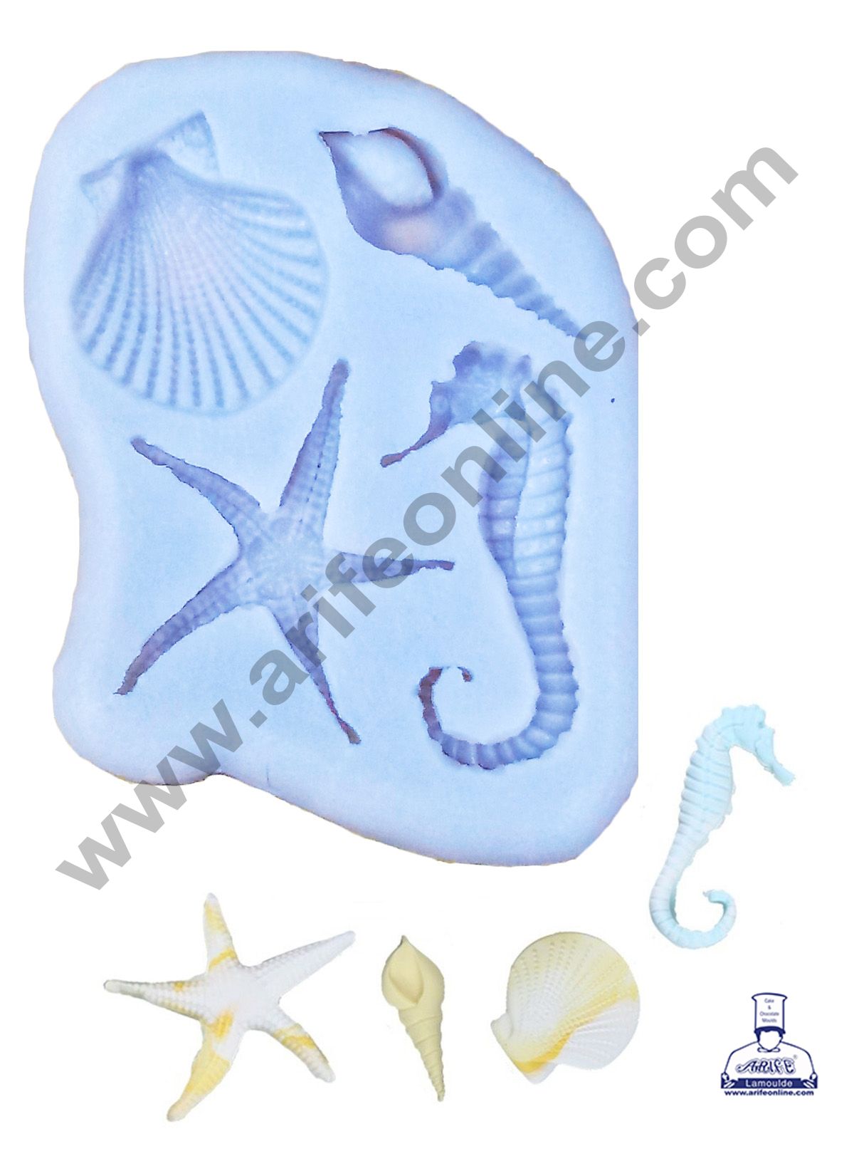 Cake Decor 4 Cavity Star Fish Sea Shell Sea Horse Silicone Fondant Mold Cake Decorating Tool