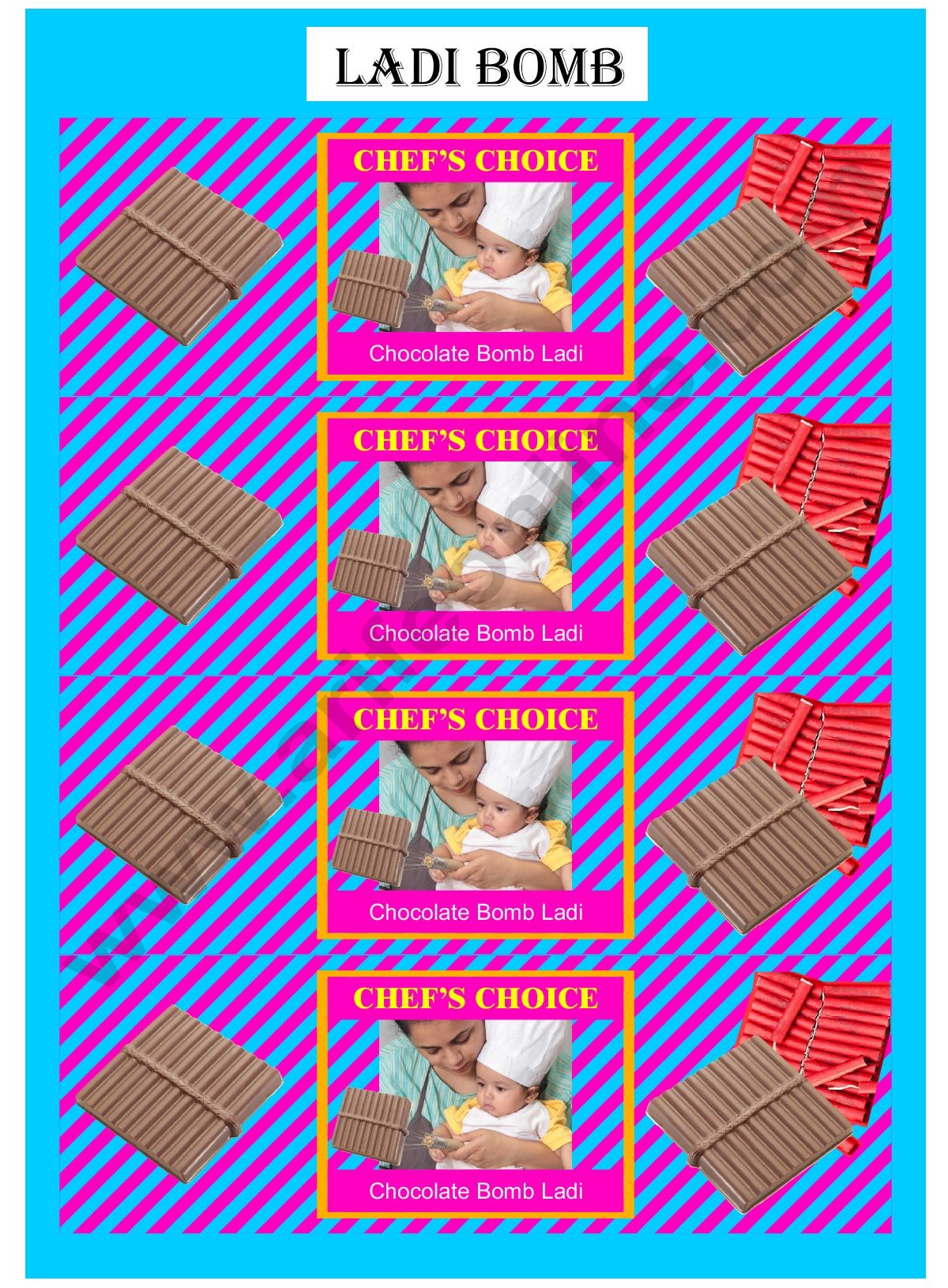 Cake Decor Big Ladi Bomb Diwali Sticker (A4 Size Sheet)