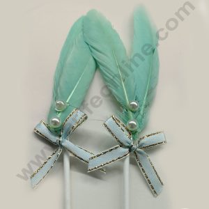 CAKE DECOR™ 2 Pcs Light Green Shade Feather Topper For Cake Decoration
