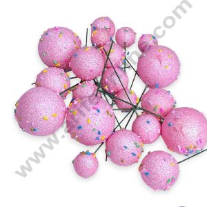 CAKE DECORβ’ Glitter Light Pink with Sprinkles Faux Balls Topper For Cake and Cupcake Decoration - ( 20 pcs Pack )