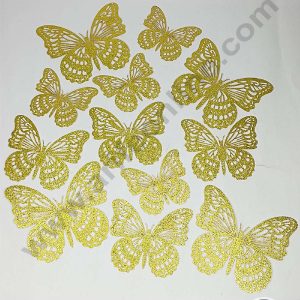 CAKE DECORβ’ 12 pcs Glitter Light Gold Imported Butterfly Paper Topper For Cake And Cupcake