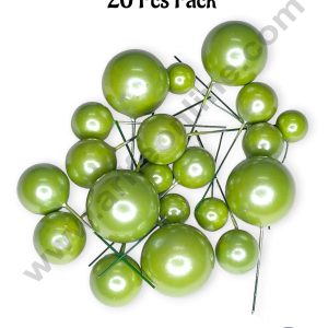 CAKE DECOR™ Pearl Finish Light Green Faux Balls Topper For Cake and Cupcake Decoration - (20 Pcs Pack)