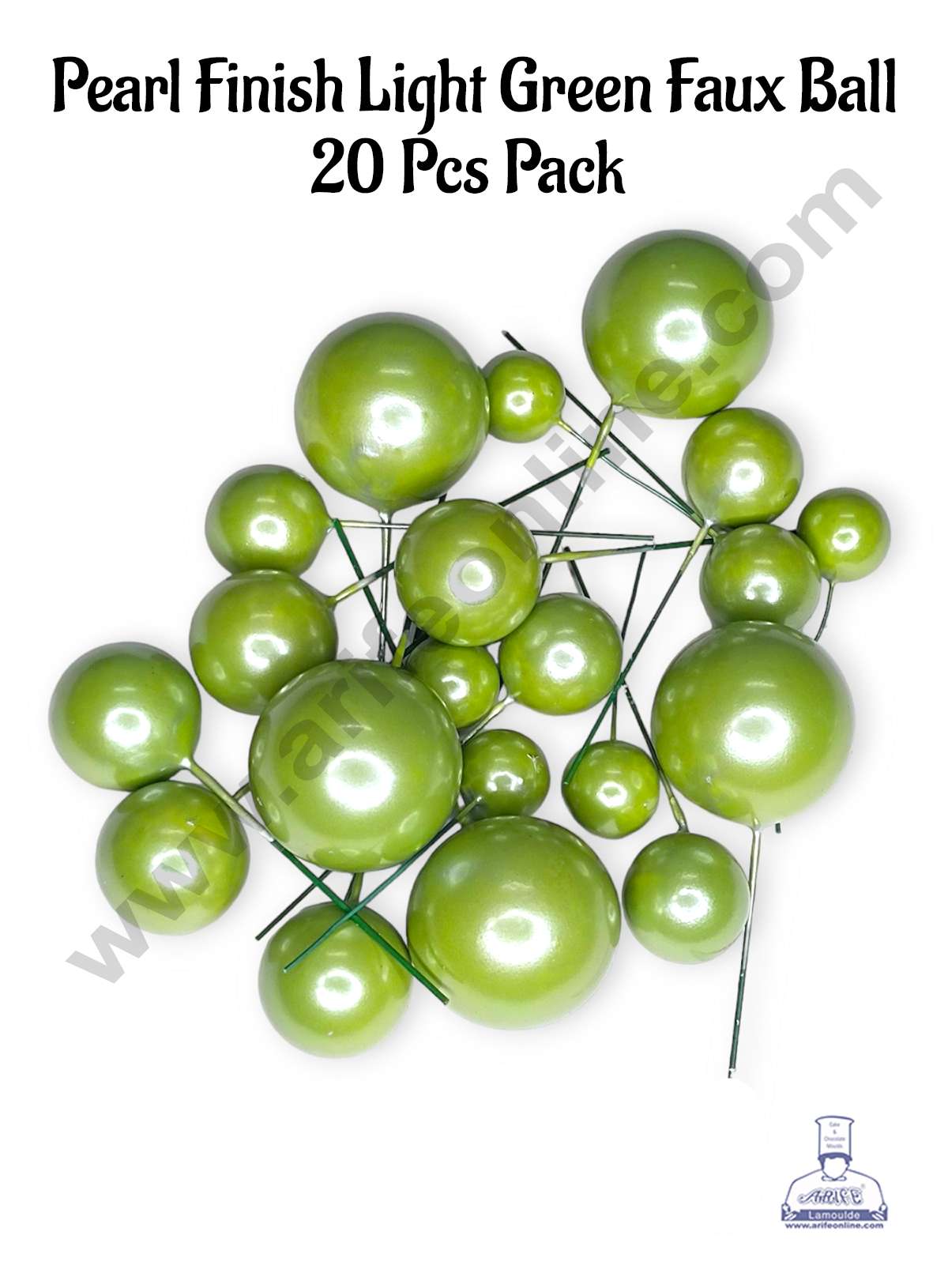 CAKE DECOR™ Pearl Finish Light Green Faux Balls Topper For Cake and Cupcake Decoration - (20 Pcs Pack)