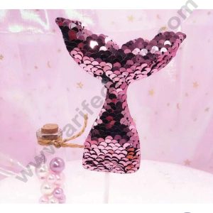 CAKE DECOR™ Light Pink Sequin Mermaid Tail Cake Topper Cake Decoration (SB-SMT-LPink)
