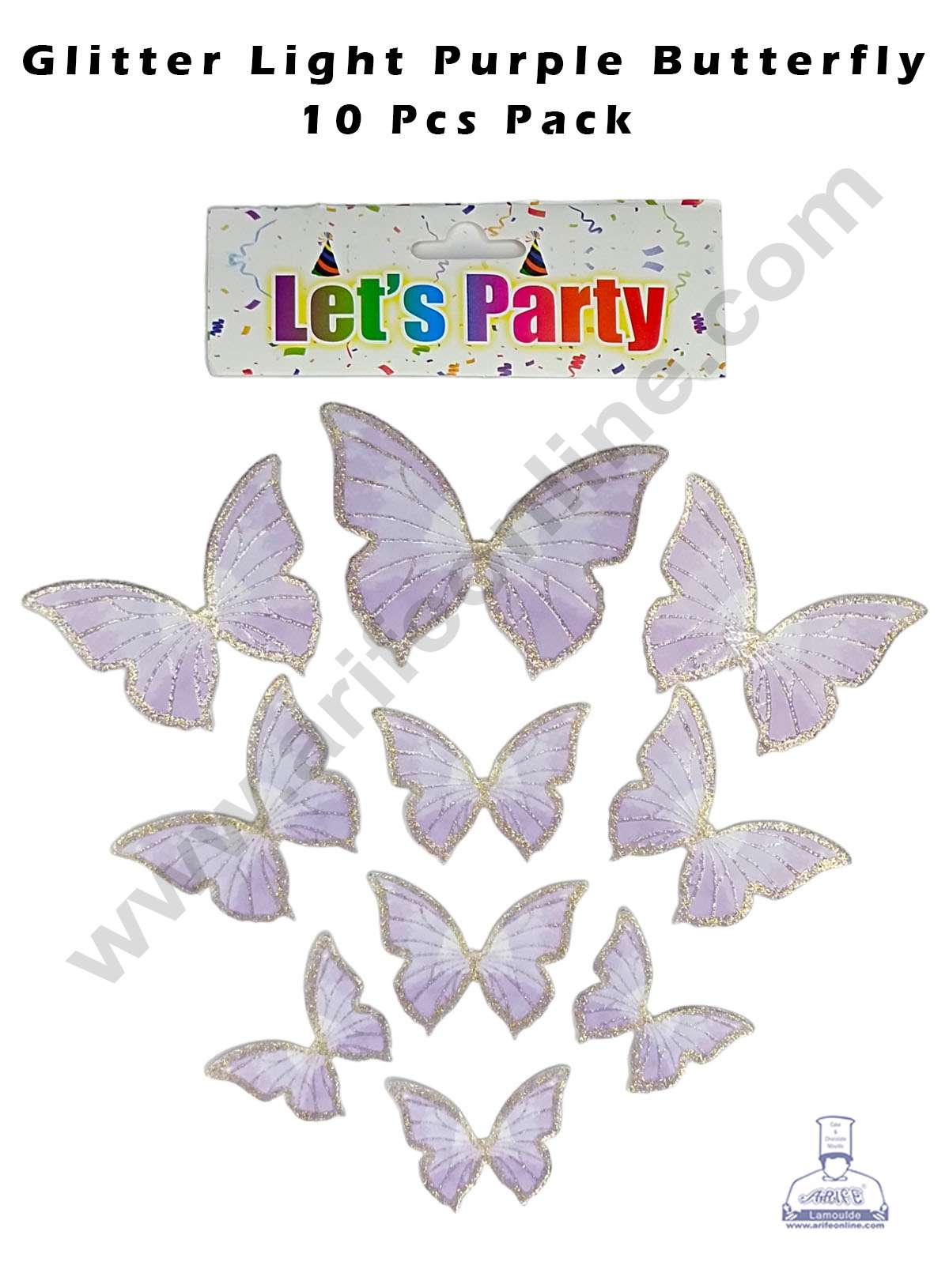 CAKE DECOR™ 10 pcs Let's Party Glitter Light Purple Butterfly Paper Topper For Cake And Cupcake