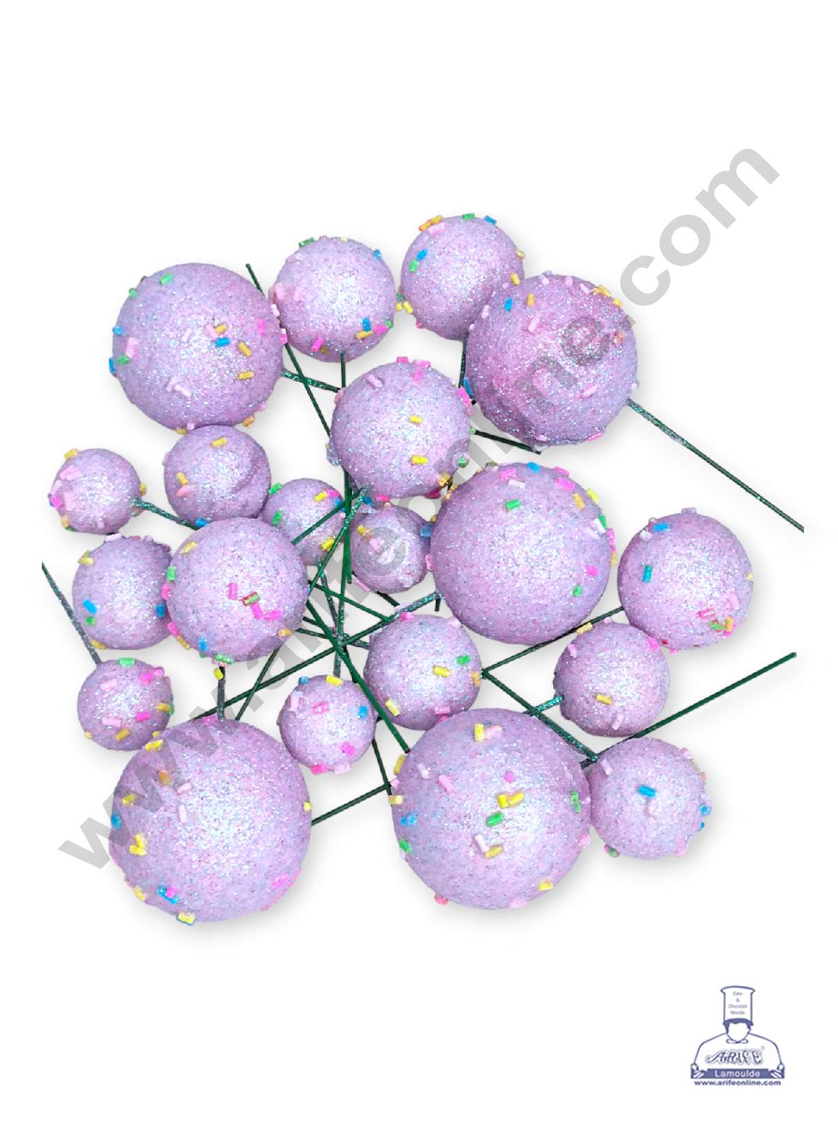 CAKE DECOR™ Glitter Light Purple with Sprinkles Faux Balls Topper For Cake and Cupcake Decoration - ( 20 pcs Pack )
