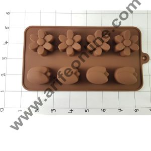 Cake Decor Silicon 8 Cavity Lily N Flower Shape Brown Chocolate Mould, Ice Mould, Chocolate Decorating Mould