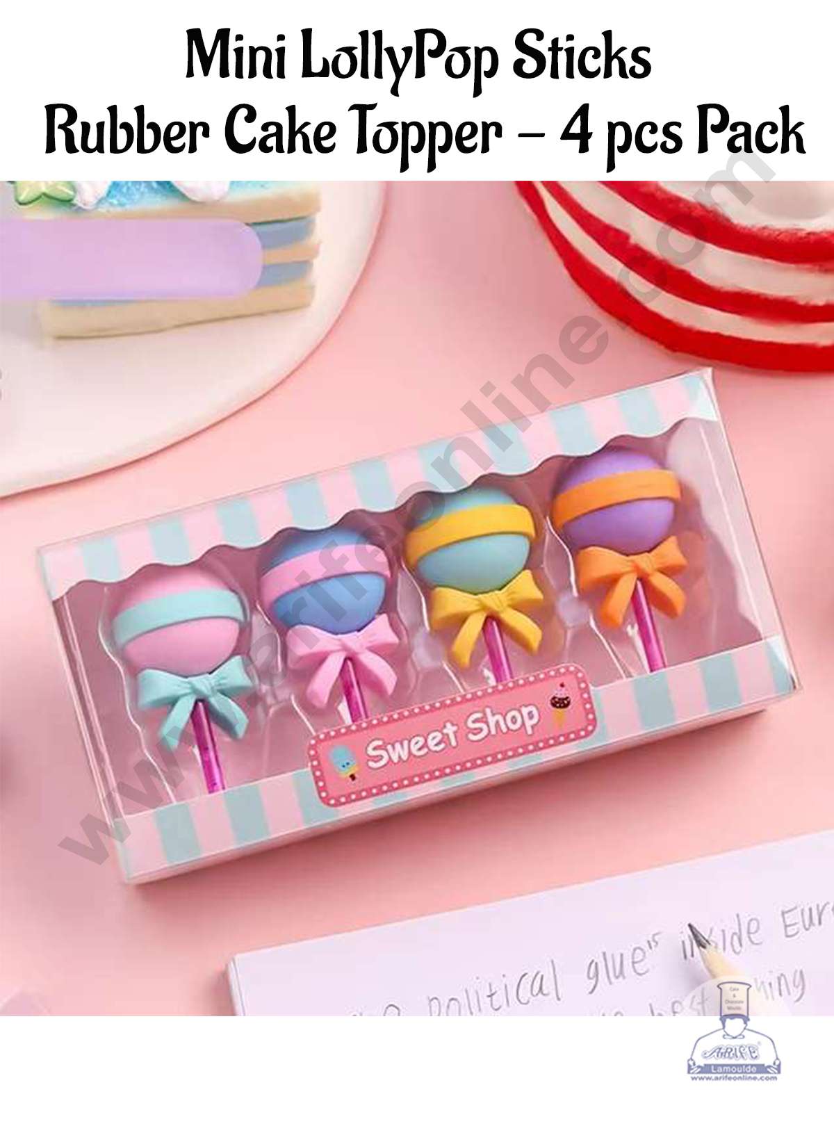 CAKE DECOR™ 4 Piece Mini LollyPops Rubber Cake Topper - 4 Pcs Set (SBT-R-006)