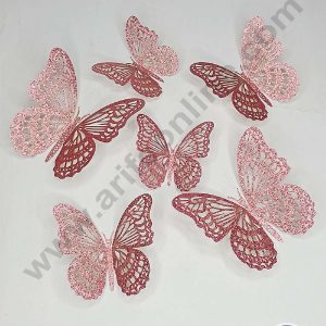 CAKE DECORβ’ 12 pcs Glitter Mauve Pink Imported Butterfly Paper Topper For Cake And Cupcake
