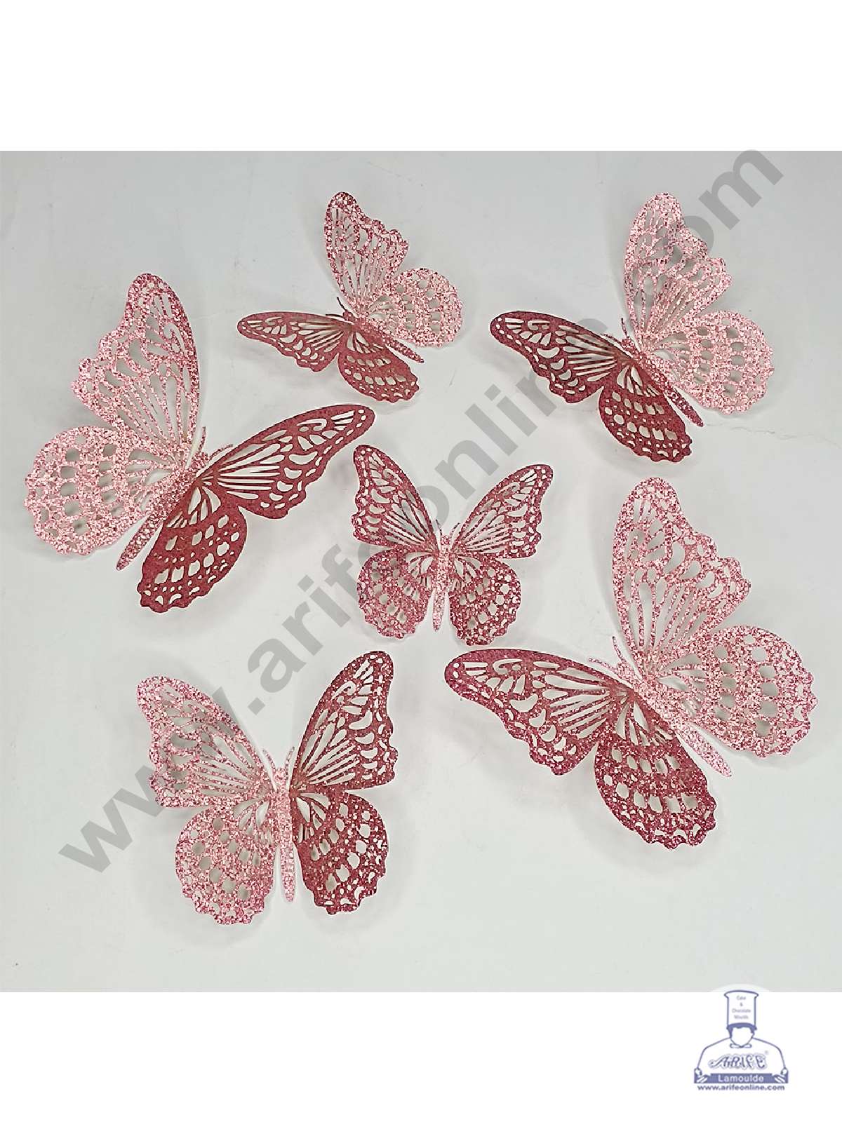 CAKE DECOR™ 12 pcs Glitter Mauve Pink Imported Butterfly Paper Topper For Cake And Cupcake