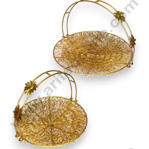 CAKE DECORβ’ Golden Metal Mesh Wired Gift Hamper Basket with Metal Flower on Handle ( SBSCS-M-002 ) - Set of 2
