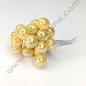CAKE DECOR™ Metallic Light Yellow Pearl Faux Ball Toppers For Cake and Cupcake Decoration - (20pcs Pack)