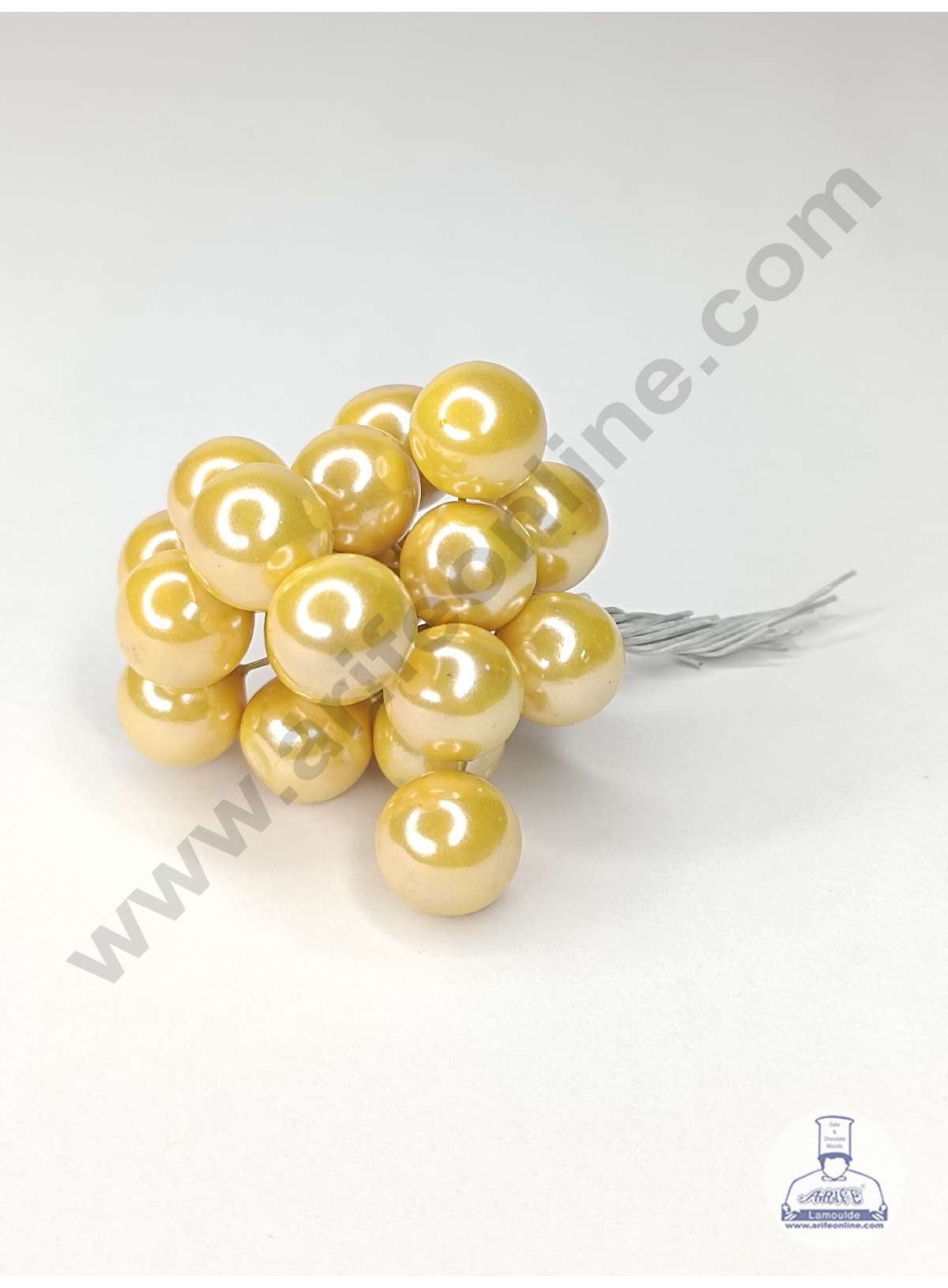 CAKE DECOR™ Metallic Light Yellow Pearl Faux Ball Toppers For Cake and Cupcake Decoration - (20pcs Pack)