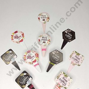 CAKE DECOR™ 100 pcs Mix Shape Floral Birthday Tag Paper Topper For Cake And Cupcake
