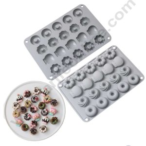 CAKE DECOR™ 20 Cavity Mix Mini Donut Shape Silicone Chocolate Mould (SBJM-JSC3857)