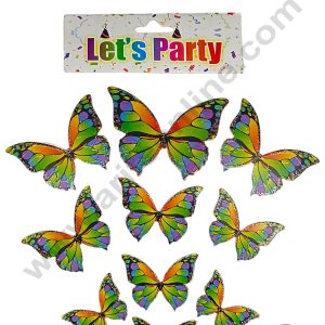 CAKE DECORβ’ 10 pcs Let's Party Glitter Multicolor with Black Lines Butterfly Paper Topper For Cake And Cupcake