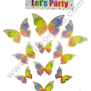 CAKE DECORβ’ 10 pcs Let's Party Rainbow Butterfly Paper Topper For Cake And Cupcake