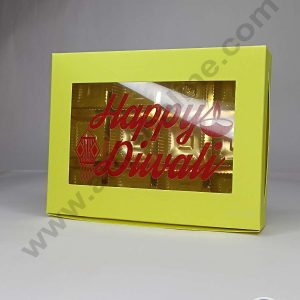 CAKE DECOR™ 12 Cavity Neon Yellow Chocolate Box with Happy Diwali Print on Clear Window & Cavity ( 10 Piece Pack ) - Neon Yellow