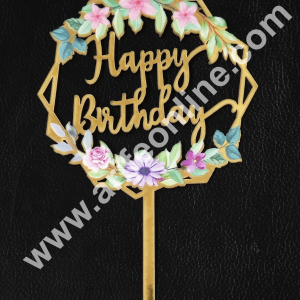 CAKE DECORβ’ 5 Inch Imported Printed Cake and Cupcake Topper - Happy Birthday Round Floral Theme -03