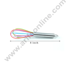 CAKE DECOR™ 8 inch Silicone Whisk with Stainless Steel Handle | Silicone Wire Whisk - Multi Color