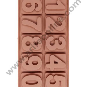 Cake Decor Silicon 10 Cavity 0 to 9 Number Design Brown Chocolate Mould, Ice Mould,