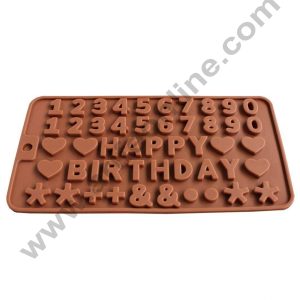 Cake Decor Silicon 45 Cavity Number Happy Birthday Brown Chocolate Mould, Ice Mould, Chocolate Decorating Mould
