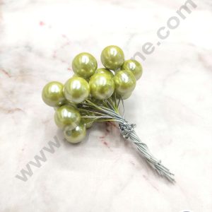 CAKE DECOR™ Olive Pearl Faux Ball Toppers For Cake and Cupcake Decoration - (20pcs Pack)