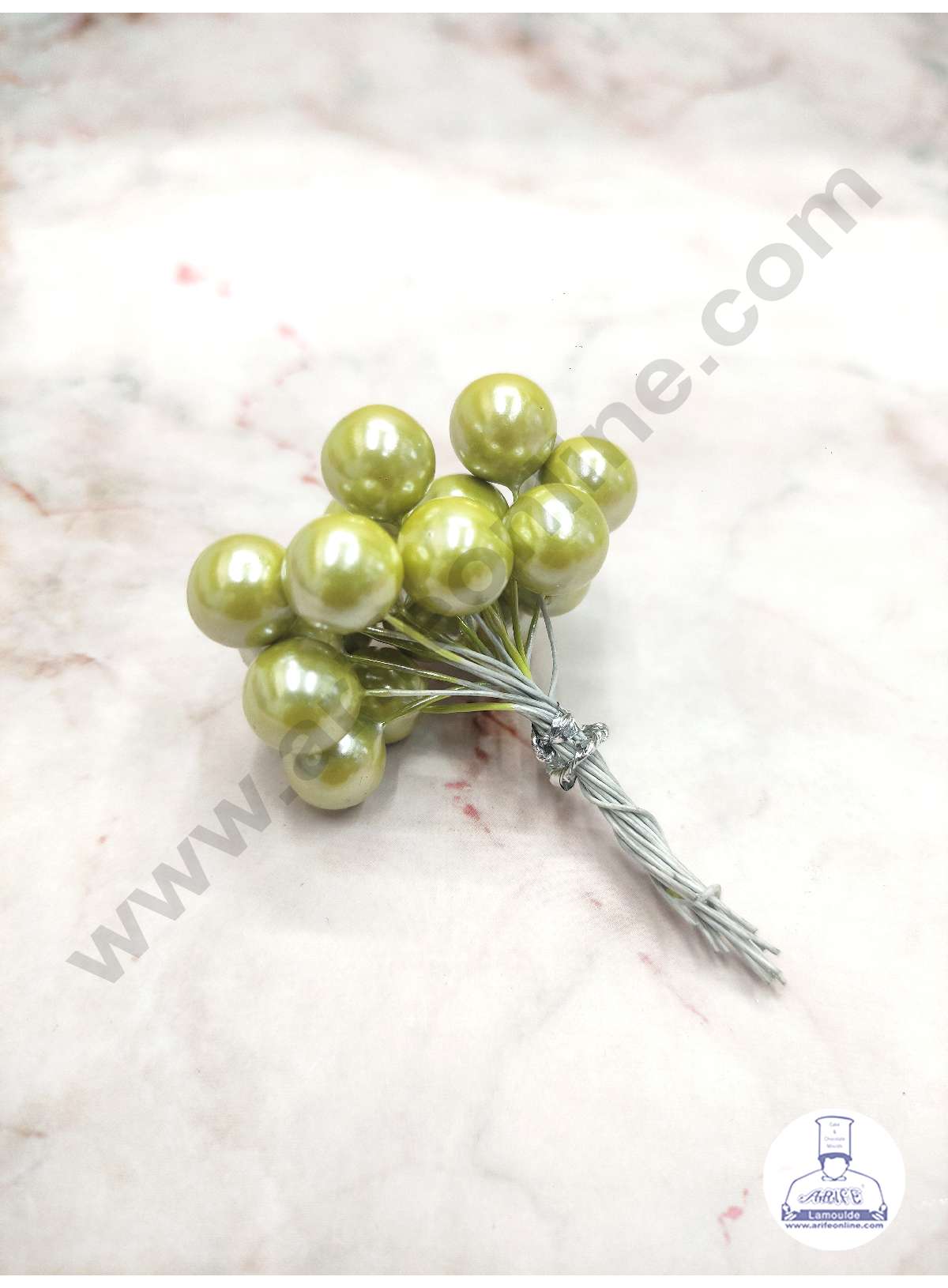 CAKE DECOR™ Olive Pearl Faux Ball Toppers For Cake and Cupcake Decoration - (20pcs Pack)