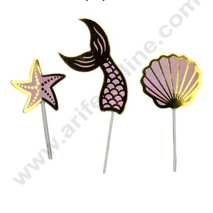 CAKE DECOR™ 3 Pcs Purple Mermaid Cake Topper Paper Set
