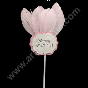 CAKE DECOR™ 1 Piece Light Pink Happy Birthday Feather Topper For Cake Decoration