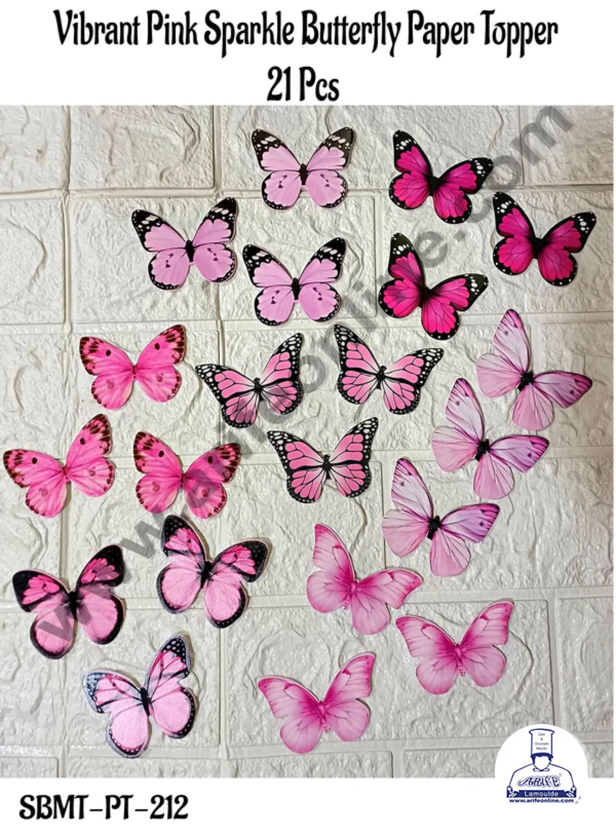 CAKE DECOR™ 21 Pcs Vibrant Pink Sparkle Butterfly Paper Topper For Cake And Cupcake Decoration