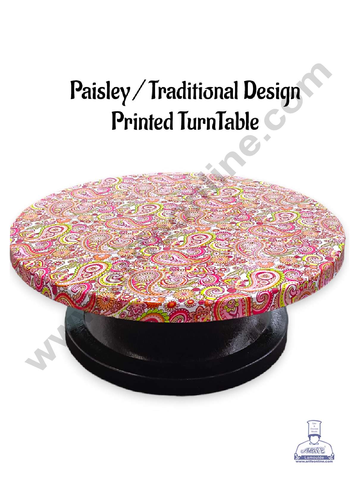 CAKE DECORβ’ Paisley / Traditional Design Printed 360 Degree Rotating Cake Stand Cake Decorating Turntable (SBCS-PTT-05)