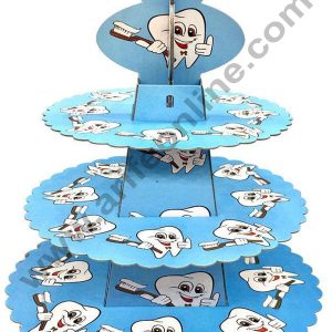 CAKE DECORβ’ 3 Tier Cartoon Blue Tooth Cardboard Cupcake Stand Holder - Heavy