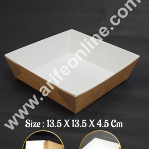 Novacart Bake & Serve Paper Baking Mould By Cake Decor - Light Brown Square Loaf Shaped Cake Mould with White Lining  10 Pcs ( SB-G9F-135 X 135 X 45)