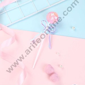 CAKE DECOR™ Pink Bling Bling Sequence Lollipop Ball Toppers For Cake and Cupcake Decoration
