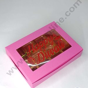 CAKE DECOR™ 12 Cavity Pink Chocolate Box with Happy Diwali Print on Clear Window & Cavity ( 10 Piece Pack ) - Pink