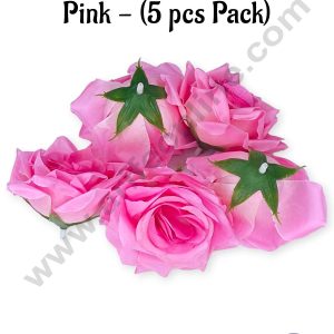 CAKE DECOR™ Large Rose Artificial Flower For Cake Decoration – Pink ( 5 pc pack )