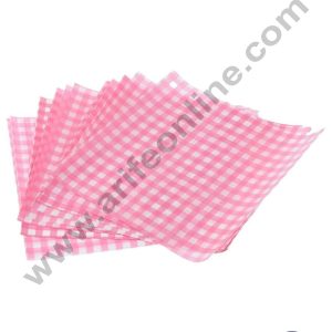CAKE DECOR™ Printed Parchment Paper | Bento Box Liner | Grease Proof Paper | Wrap Paper - Pink Checks/Plaid Print (100 Sheets)
