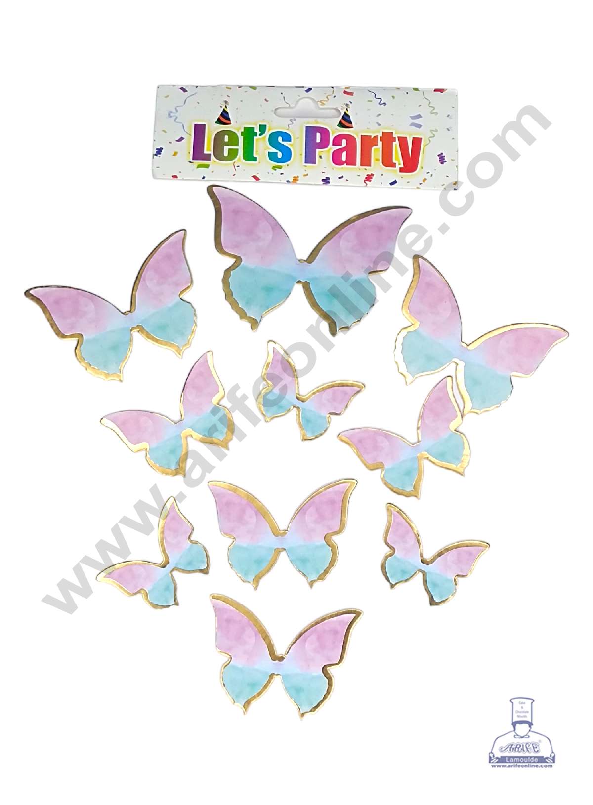 CAKE DECOR™ 10 pcs Let's Party Pink & Blue Cloudy Theme Butterfly Paper Topper For Cake And Cupcake