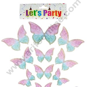 CAKE DECORβ’ 10 pcs Let's Party Glitter Pink & Blue Butterfly Paper Topper For Cake And Cupcake