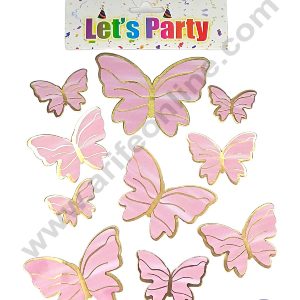 CAKE DECORβ’ 10 Pcs "Let's Party" Pink Butterfly Paper Cake Toppers | Cupcake Decorations