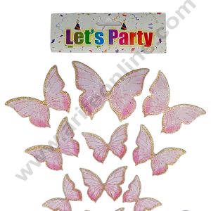 CAKE DECORβ’ 10 pcs Let's Party Glitter Pink Butterfly Paper Topper For Cake And Cupcake