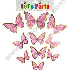 CAKE DECORβ’ 10 pcs Let's Party Dark Pink Butterfly Paper Topper For Cake And Cupcake
