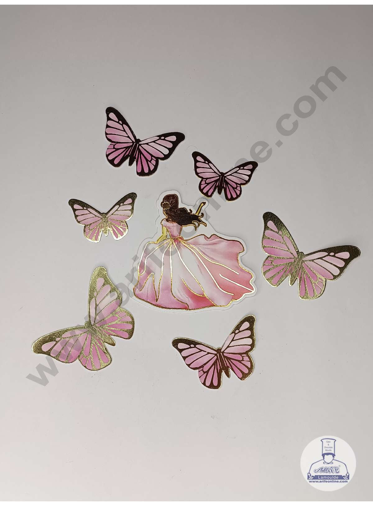 CAKE DECORβ’ 7 pcs Pink Lady with Butterfly Theme Paper Topper For Cake And Cupcake SBMT-PT-113