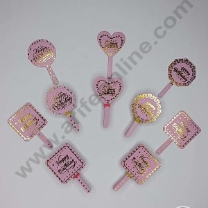 CAKE DECOR™ 100 pcs Pink Color Mix Shape Birthday Tag with Foiling Paper Topper For Cake And Cupcake